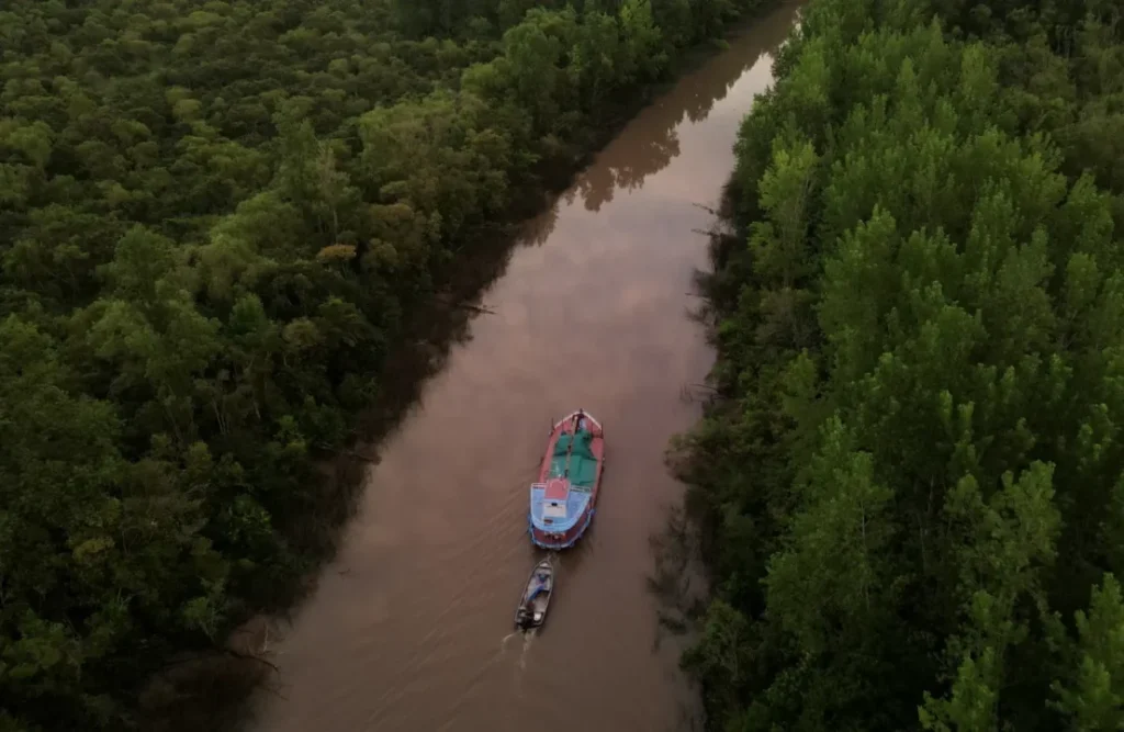 Un groupe de touristes explore l'Amazonie à travers l'un de ses nombreux affluents.