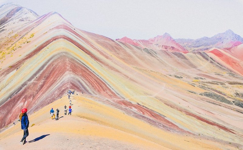 The Rainbow Mountain or Vinicunca subtly covered by snow, a common look here when traveling during the rain season.